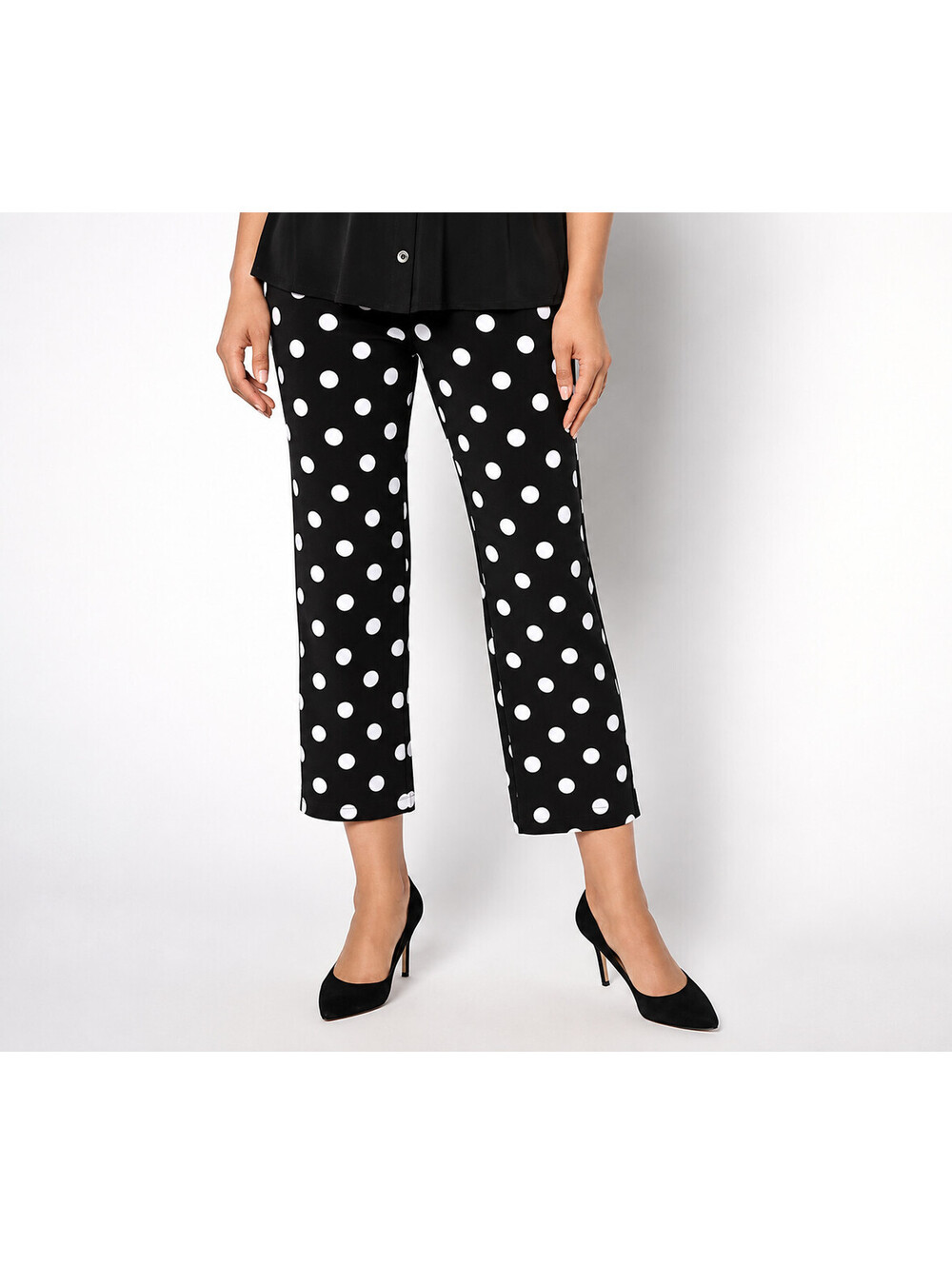 Dennis Basso Polka Dot Italia Knit Crop Pants Black/White, Petite X-Large